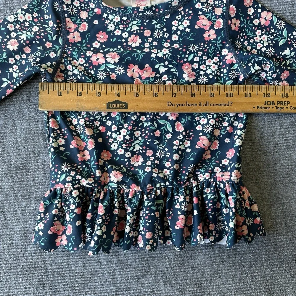 RuffleButts Girls 4T Floral Long Sleeve Ruffle Rash Guard Swim Shirt Top